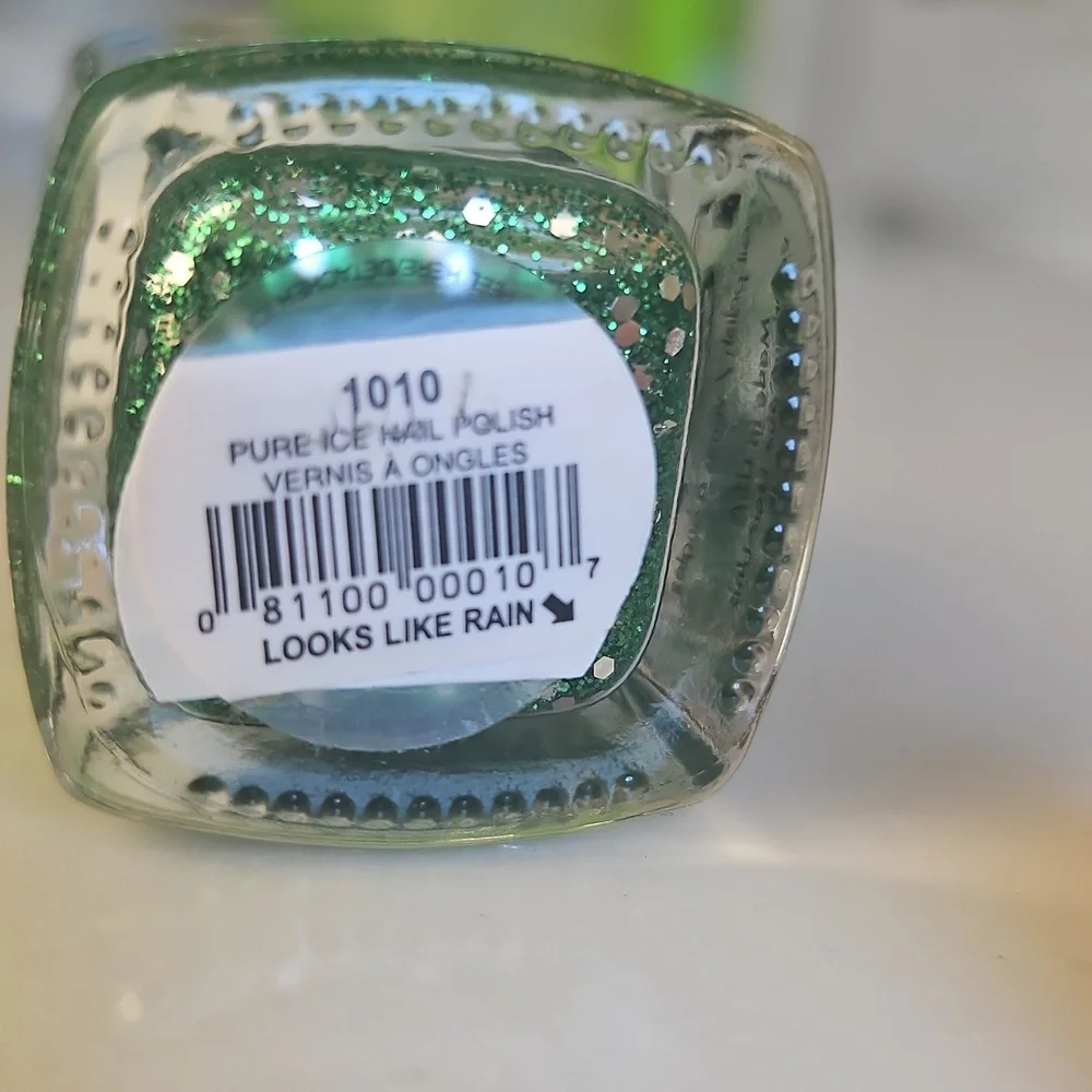 PURE ICE Nail Polish Green Silver Sparkle Looks Like Rain 1010. Rare Color